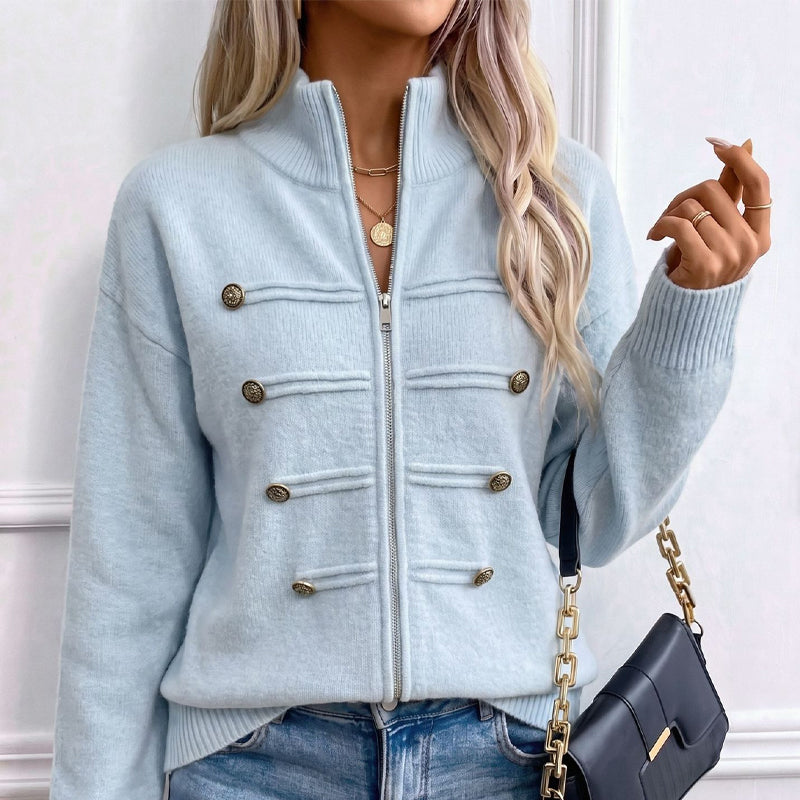 Noelle | Zip-Up Knit Cardigan with Stand Collar