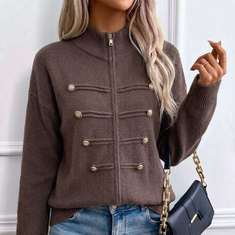 Noelle | Zip-Up Knit Cardigan with Stand Collar
