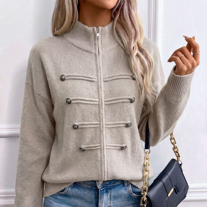 Noelle | Zip-Up Knit Cardigan with Stand Collar