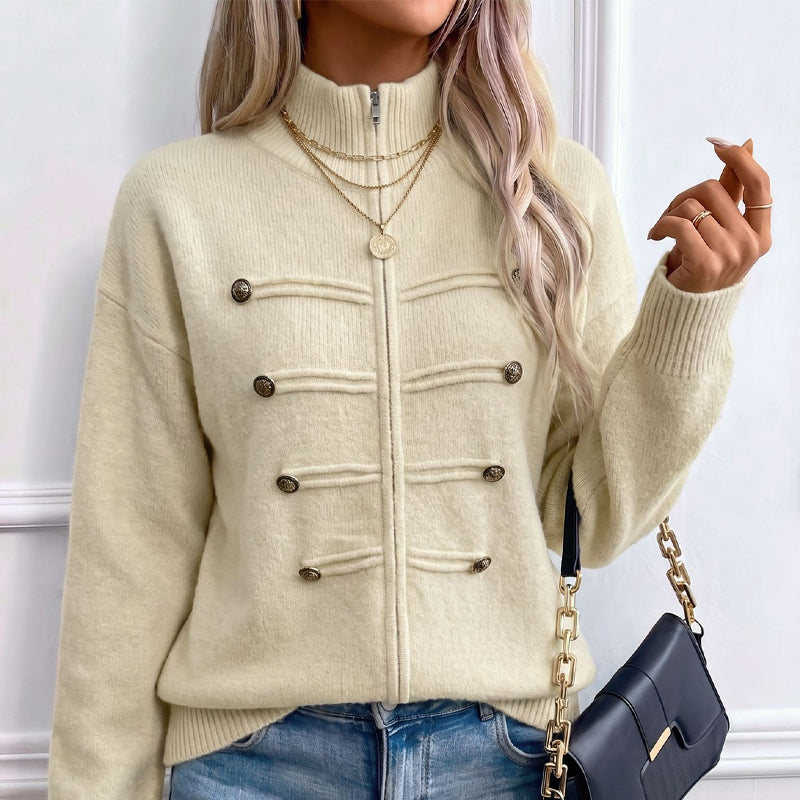 Noelle | Zip-Up Knit Cardigan with Stand Collar
