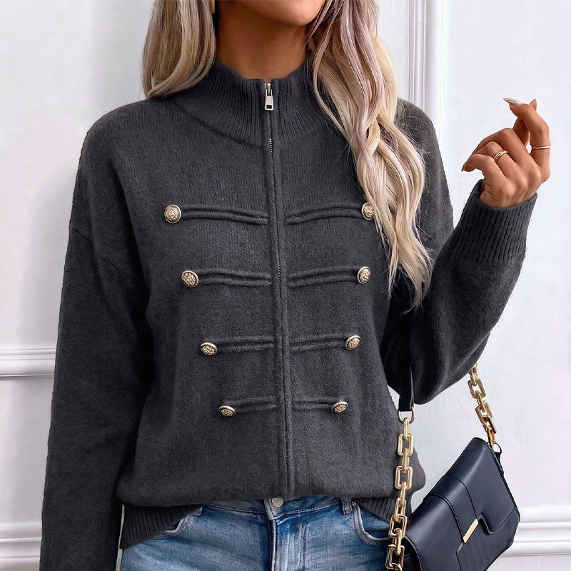 Noelle | Zip-Up Knit Cardigan with Stand Collar