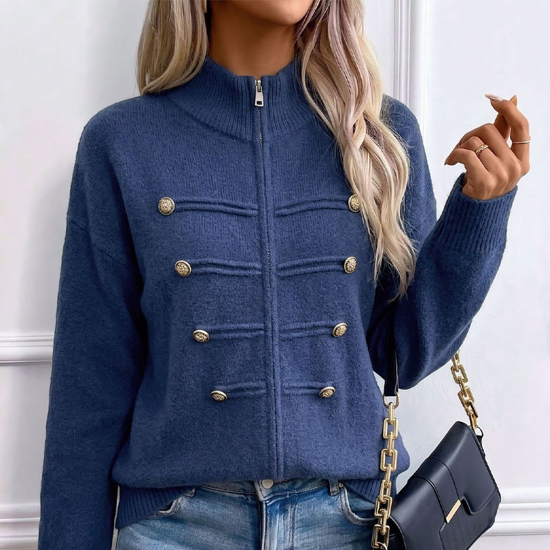 Noelle | Zip-Up Knit Cardigan with Stand Collar
