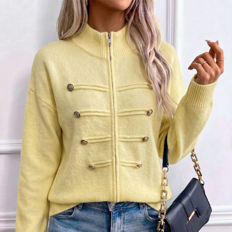 Noelle | Zip-Up Knit Cardigan with Stand Collar