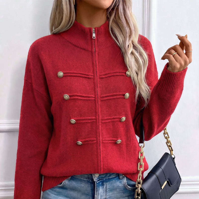 Noelle | Zip-Up Knit Cardigan with Stand Collar