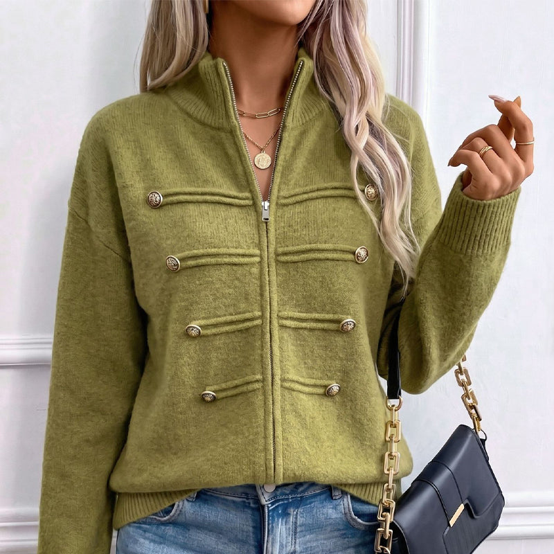 Noelle | Zip-Up Knit Cardigan with Stand Collar