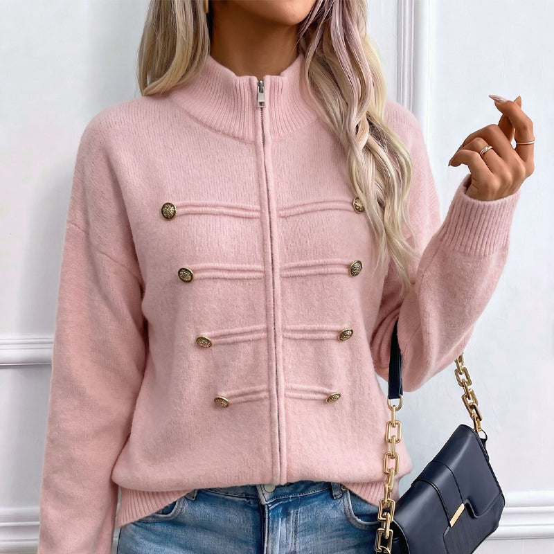 Noelle | Zip-Up Knit Cardigan with Stand Collar
