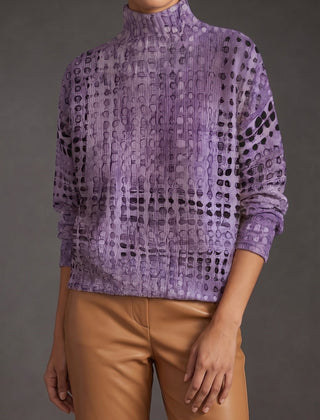 Adaline Lattice Turtleneck Sweater - Lavender