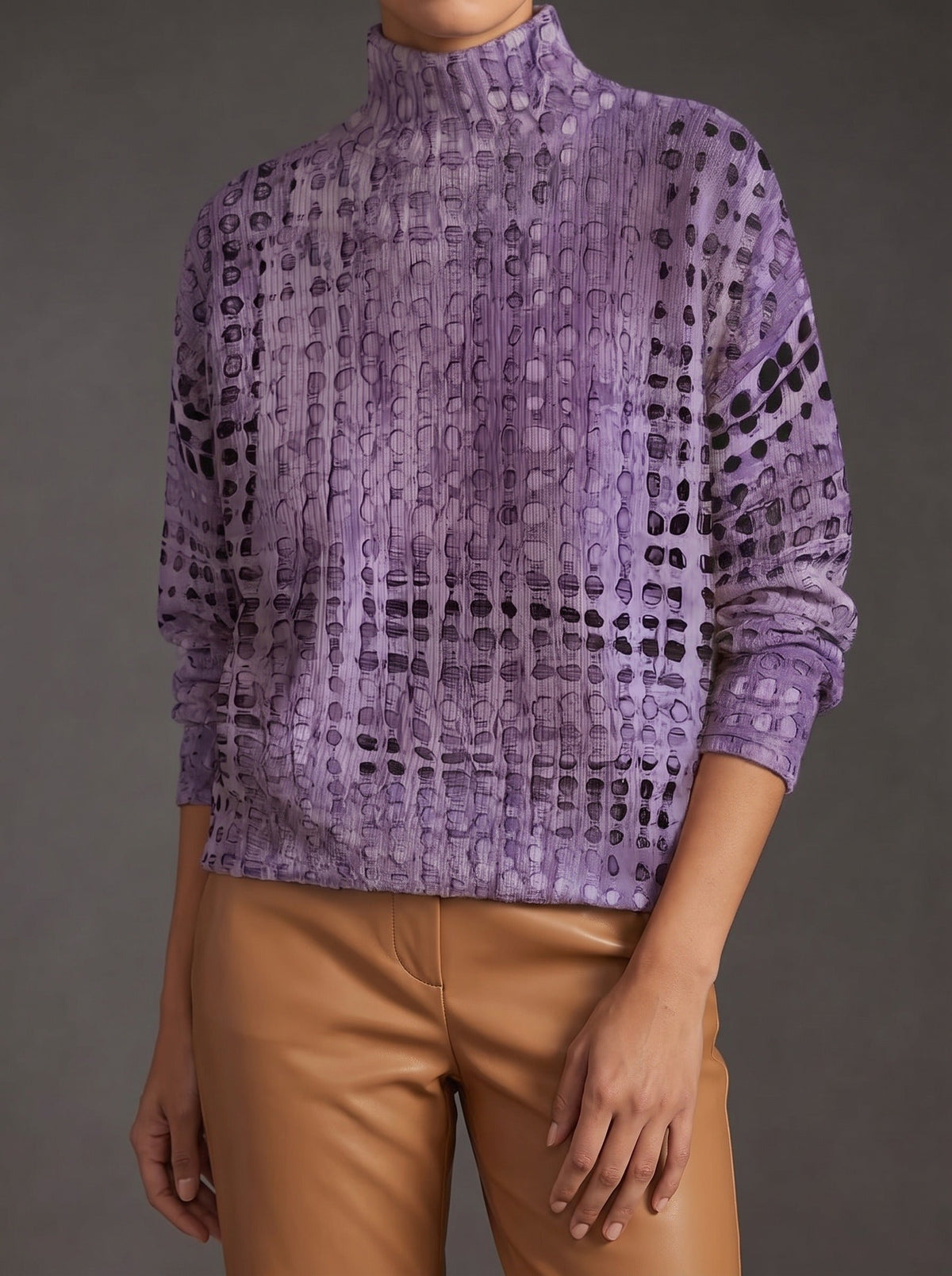 Adaline Lattice Turtleneck Sweater - Lavender